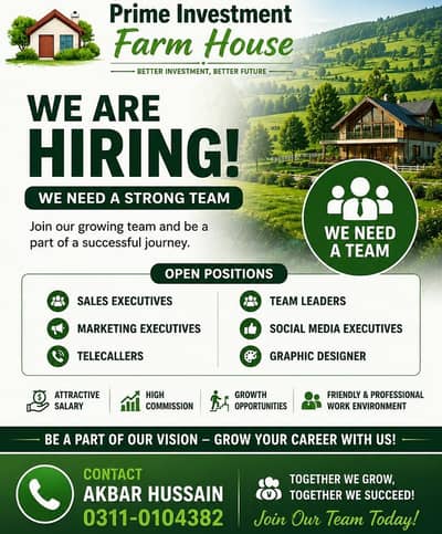 Farm house k lye Male female contact kre sales Experience 3 years