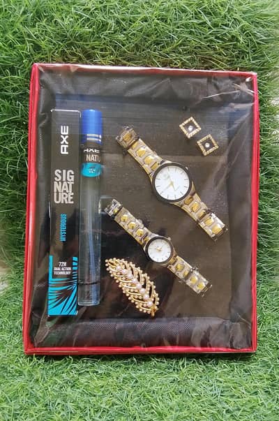 Couple Gift Set – 2 Watches + Perfume + Accessories | Brand New