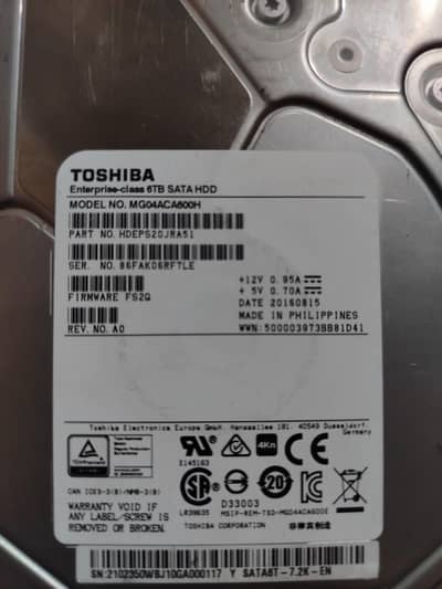 Toshiba hdd 6tb for cctv storage & cpu