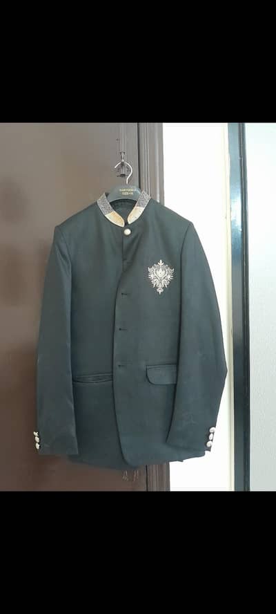 Designer Black Prince Coat - Embroidered Logo - Perfect for Weddings