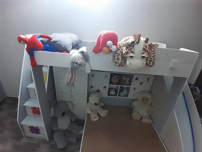 kids bunk bed with slide and study table