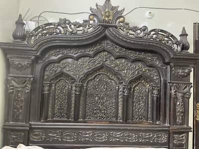 Luxury Antique Pure Wooden Bed :Vintage Hand Carved Masterpiece