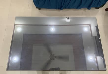 Modern Glass Top Center Table with Storage- Dark Wood Finish