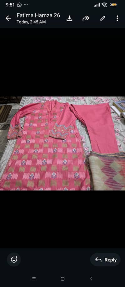 3 PCs embroidery suit khadi brand chiffon duppta cotton suit
