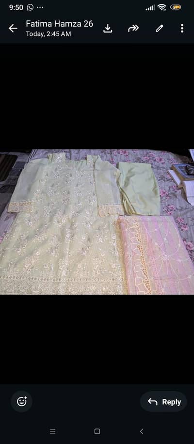 3 PCs party wear suit organza net light green colr