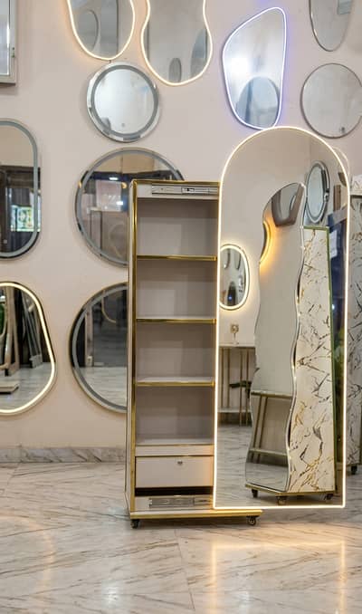 Wavy Mirror + Hidden Storage Cabinet/ Store Your Makeup, Jewelry