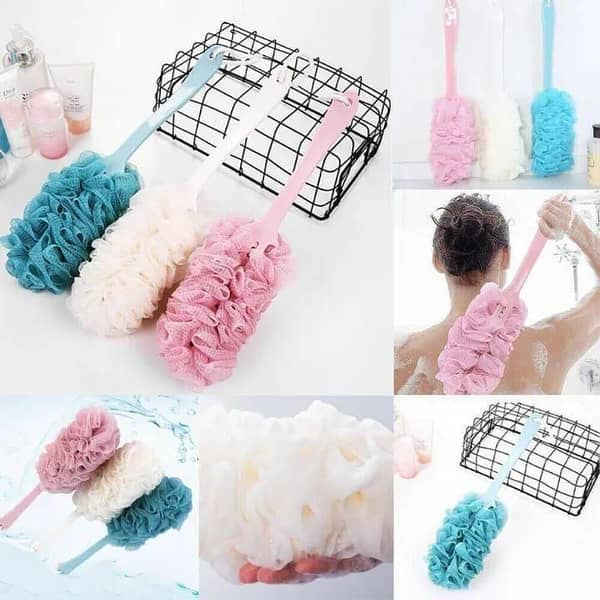 Bath Loofah & Brush with Long Handle Sponge Back Scrubber Shower & Bath Handle Exfoliating Pouf Scrubber on a Stick Body Back Luffa Brush