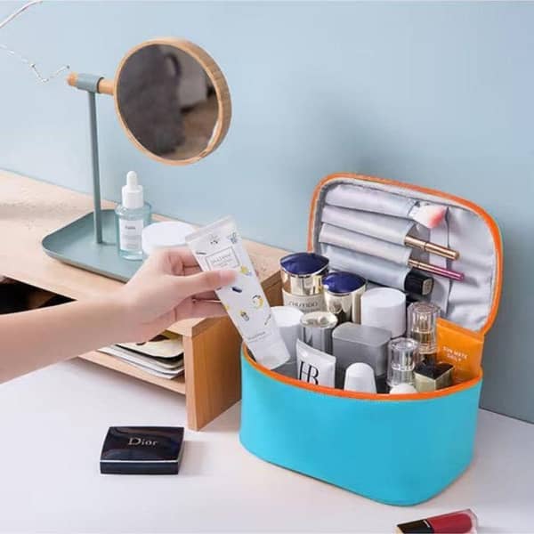 Leather Cosmetic Handbag Makeup Organizer,Large Capacity Travel Makeup Bag