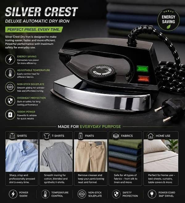 RAF Electric Dry Iron – Powerful Performance for Everyday Use*   *Perfect for shirts, pants, curtains, bed sheets & all types of fabrics