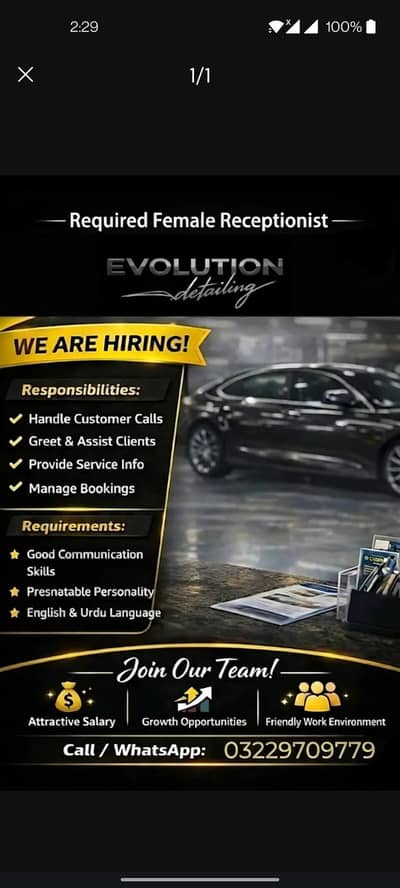 Required Female Receptionist For Our Studio
