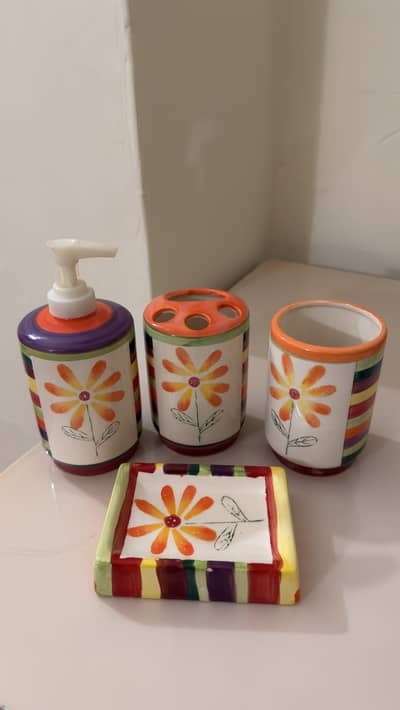 Ceramic Bathroom Accessory Set | Soap Dispenser + Holder Set