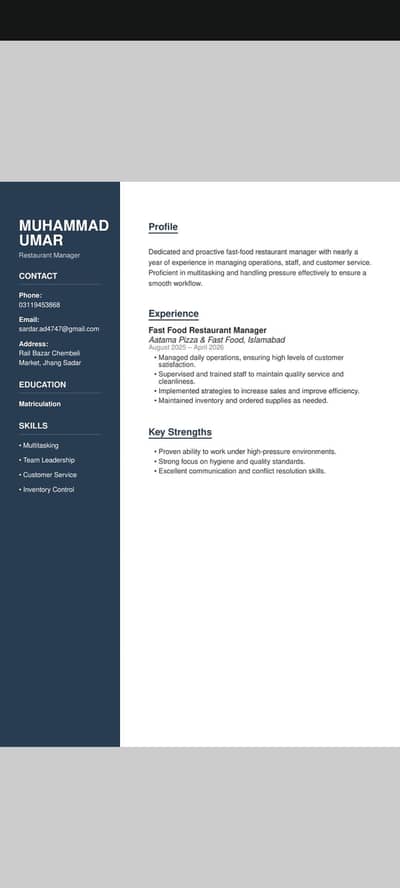 Am doing job as a manager