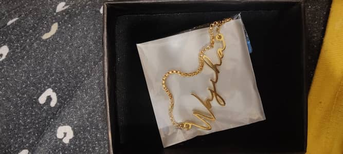 Wajiha name locket necklace, Golden chain