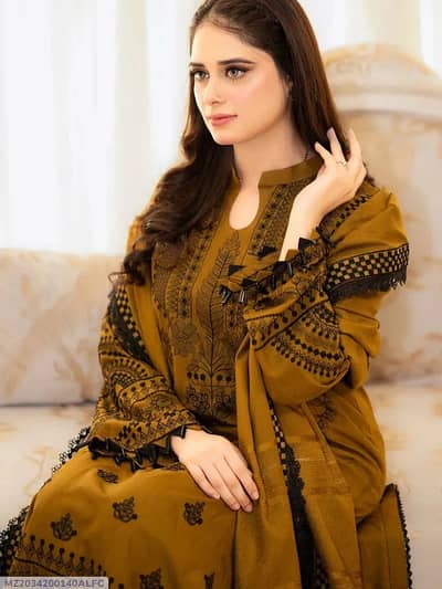Mustard Embroidered Lawn 3Pcs Set
