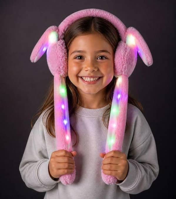 Kids Bunny Moving Ears Head Muff with LED Lights (Mix/Random colour)