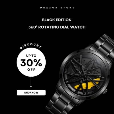 Luxury Rotating Dial Watch | Black Metal Chain Watch | Free Delivery