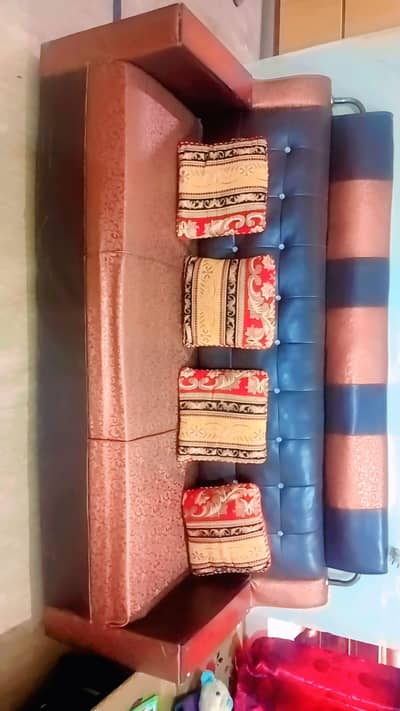 5-Seater Sofa Set (3+1+1) | Unique Copper & Navy Design | Solid Build