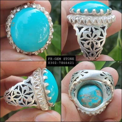 Natural Old irani Feroza Stone With Irani Design 925 Chandi Ring