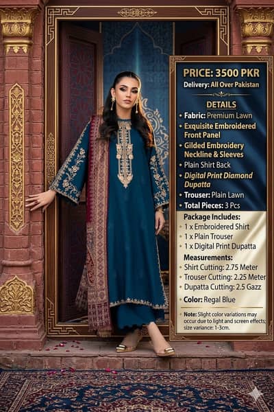 Green Embroidered lawn 3 piece with dupatta for women