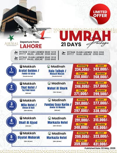 Sasta Umrah Package Available 21 Days