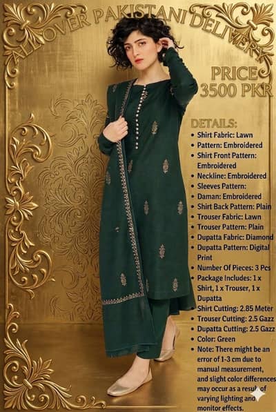 Green Embroidered Dress 3-piece dress for women