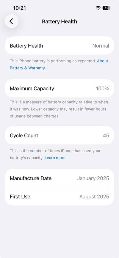 iPhone 16e battery health 100
