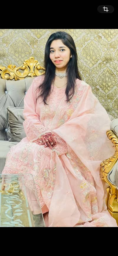 Lawn pink 3piece suit with net organza dubata