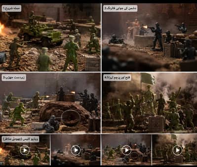 Soldiers and Jeep with Battle Scene"