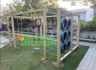 Playground equipment Garden wooden play area slides and ropes