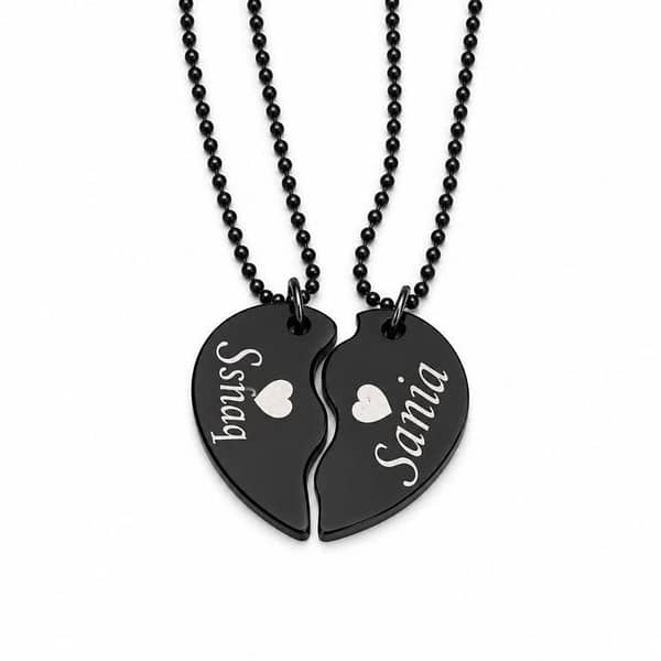 Customized Broken Heart Lockect Set With Box In black Color Best For gift and Useable as personal Jewellery