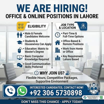 Office & Online Work Jobs Available – Male/Femal