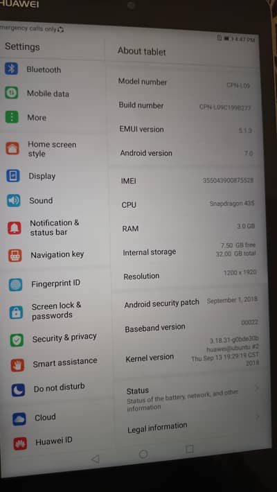 Huawei CPN-L09 table