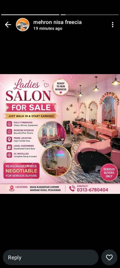 Beauty Salon for sale, Main Kababyan chowk AMIN plaza,