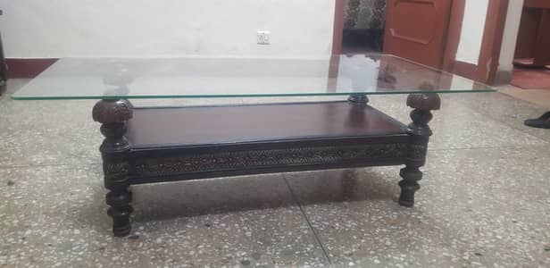 Table - Wooden Table With glass Top
