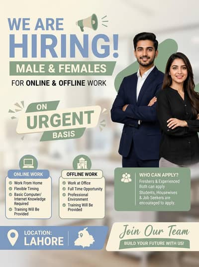 Hiring males and females on urgent bases.