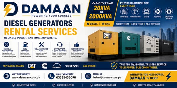 DIESEL & GAS GENERATORS ON RENT ALL OVER PAKISTAN 