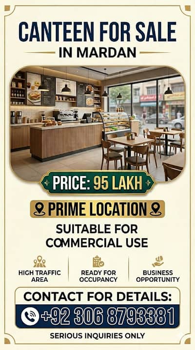 Running Cafeteria for Sale – Prime Location, Daily Customers