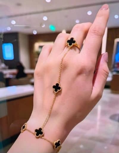 Elegant Clover Hand Chain Bracelet Ring Set for Women