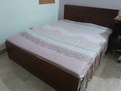 “Wooden Double Bed with Foam Mattress”