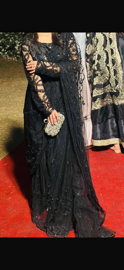 Black fancy net saree