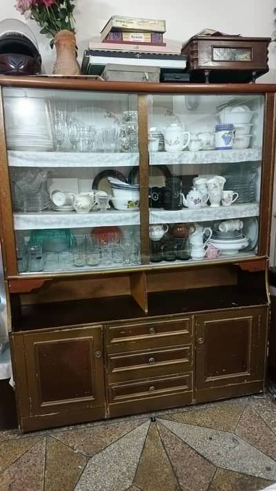 Large Almari  Wooden Crockery Showcase with Glass Doors