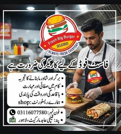 fast food ke kaam ke lia kariger ke zaroorat ha