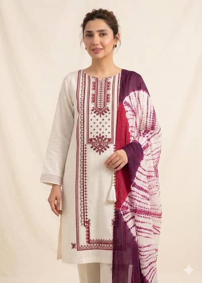 Beautiful Embroidered Kurta with Tie-Dye Dupatta/size smal lto medium