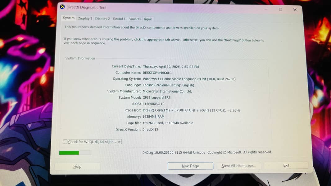 MSI GP63 leopard 8re 15