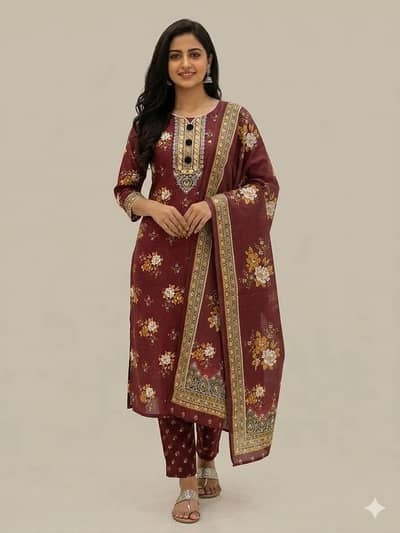 maroon swiss lown 3 piece suit