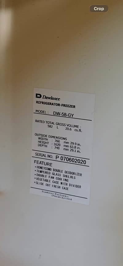 Dawlance Fridge sell - DW-58-GY