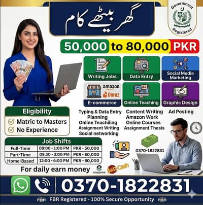 Part time|Full time| |Home Based Work|For Male & Female| Online Jobs