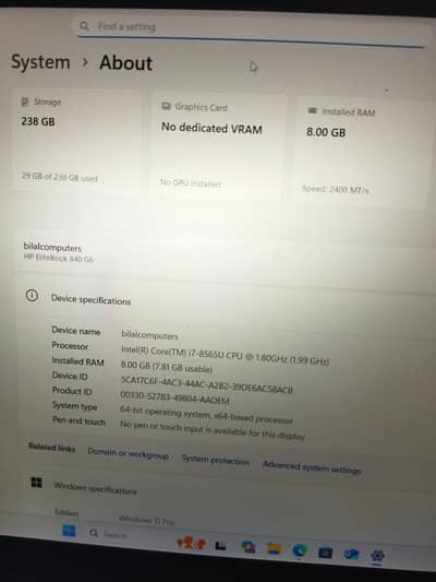 HP EliteBook 840 G6 | Core i7 8th Gen | 8GB RAM | 256GB NVMe