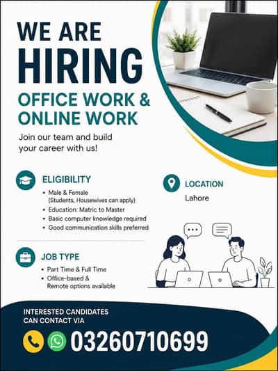 Office & Online Work Jobs Available – Male/Femal