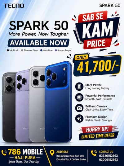 TECNO SPARK 50 6GB/128GB ALL COLORS AVAILABLE HERE